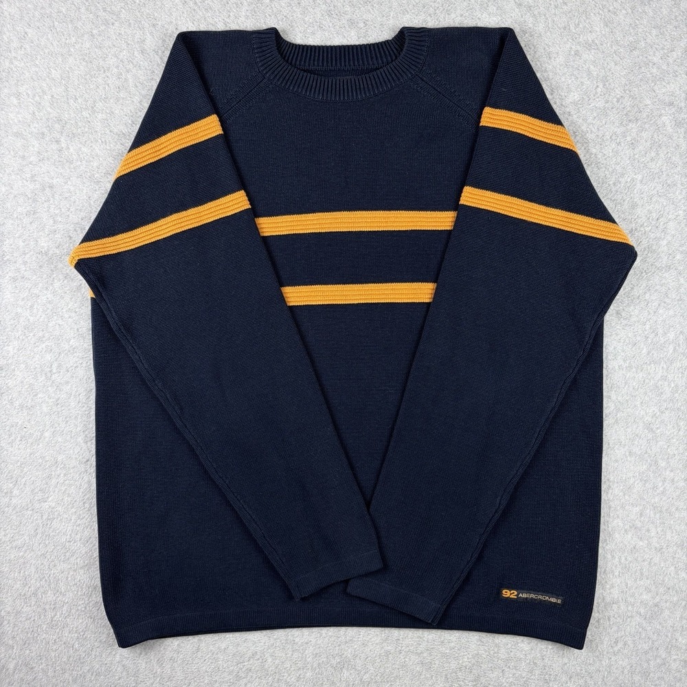 Vintage Abercrombie & Fitch Sweater Mens XL Blue Yellow Striped Heavy Knit 90s